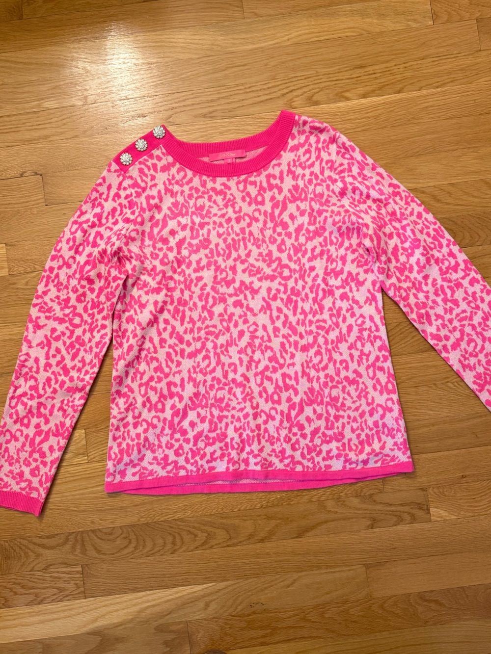 Lilly Pulitzer Pink Leopard Print Long-Sleeve Sweater size L